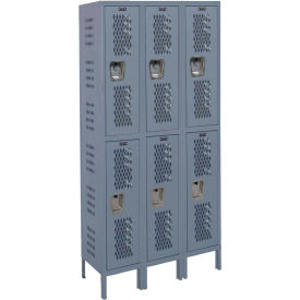 2-Tier 6 Door Heavy Duty Ventilated Locker, 45"W x 21"D x 78"H, Gray, Assembled