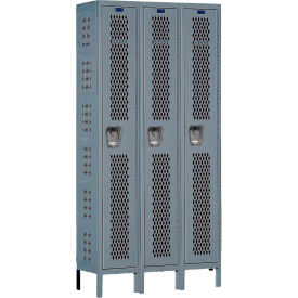 1-Tier 3 Door Heavy Duty Ventilated Locker, 54"W x 15"D x 78"H, Gray, Unassembled