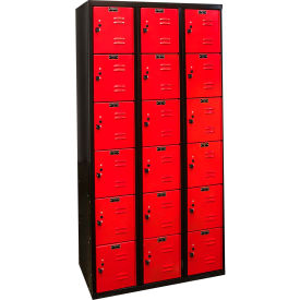 6-Tier 18 Door Tie Locker, 36"W x 18"D x 72"H, Black/Red, Assembled