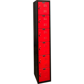6-Tier 6 Door Tie Locker, 12"W x 18"D x 72"H, Black/Red, Assembled