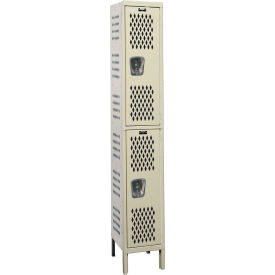2-Tier 2 Door Heavy Duty Ventilated Locker, 18"W x 21"D x 78"H, Tan, Assembled