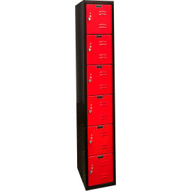 6-Tier 6 Door Tie Locker, 12"W x 18"D x 72"H, Black/Red, Unassembled