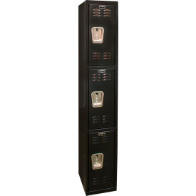 3-Tier 3 Door Tie Locker, 12"W x 18"D x 72"H, Black, Unassembled