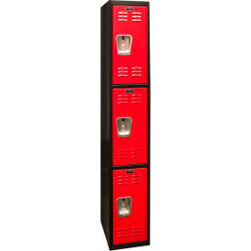 3-Tier 3 Door Tie Locker, 12"W x 18"D x 72"H, Black/Red, Unassembled