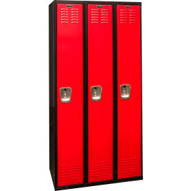 1-Tier 3 Door Black Tie Steel Locker, 36"W x 18"D x 72"H, Black/Red, Unassembled