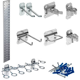 Silver Tool Pegboard Kit w/1 36" x 4.5" Steel Square Hole Pegboard & 8 pc LocHooks