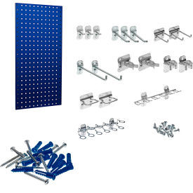 18"W x 36"H Steel Square Hole Pegboard with 18 Assorted LocHooks, Blue