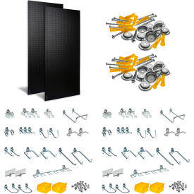 Pegboard Kit w/ 48 DuraHooks and 4 Bins, 24" x 48" x 1/4", Black