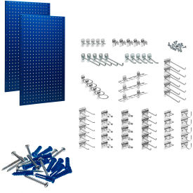 24"W x 42-1/2"H Blue Steel Square Hole Pegboard w/, 63 pc LocHooks