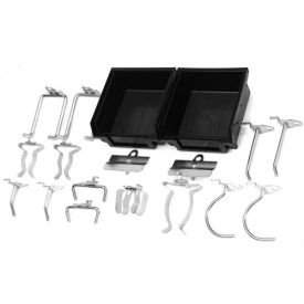 18 Pc Hook & Bin Assortment for DuraBoard, 16 Asst Hooks & 2 Bins