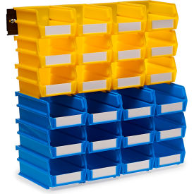 Wall Storage Unit w/ 12 Red Bins & 12 Blue Bins & 2 Wall Mount Rails