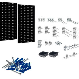 18"W x 36"H Black Square Hole Pegboards w/30 pc. LocHooks & Hanging Bin System