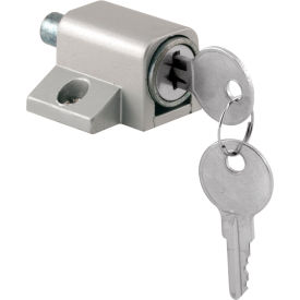 Sliding Door Keyed Lock, Push-In, Aluminum Finish, U 9861