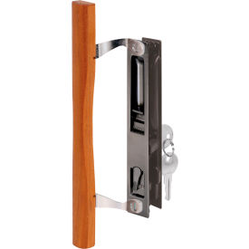 Door Handle Set, Flush, w/Wood Pull and Key, Black Diecast