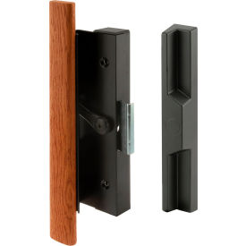 Sliding Door Handle Set, Wood Handle, Black Aluminum/Diecast