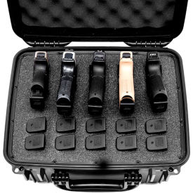 Quick Fire Multifit Pistol Case Watertight, 5 Gun Capacity, 15" x 12-1/8" x 12-1/8" Black