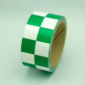 Hazard Marking Tape, Green/White Checker, 2"W x 54'L Roll