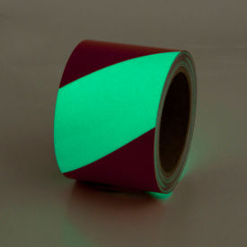 Safety Glow Photoluminescent Tape, Red Stripes, 2"W x 30'L Roll, GT230RD