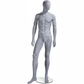 Male Mannequin - Oval Head, Arms at Side, Right Leg Slightly Bent - Slate Grey-Natural