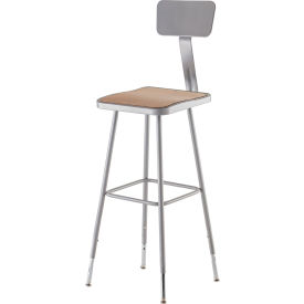 Heavy Duty Stool with Backrest - Square - Hardboard - Height Adjustable 31" - 38" - Gray