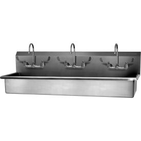 3-Person Wall Mount Wash Station With Faucets, Low-Flow 0.50 GPM