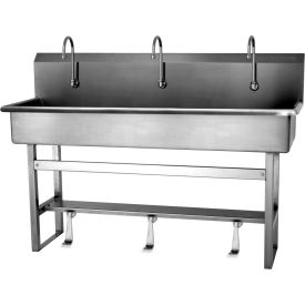 56F1 3-Person Floor Mount Wash Station With Single Foot Pedal Valves