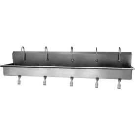 5-Person Wall Mount Wash Station With Single Knee Pedal Valves, 0.5 GPM