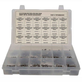 244 Piece Sheet Metal Screw Assortment - #6 to #14 - Phillips Pan Head - 304 SS