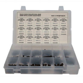 275 Piece Sheet Metal Screw Assortment - #6 to #12 - Phillips Oval Head - Black Oxide