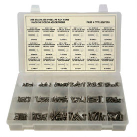 270 Piece Machine Screw Assortment - #6 to 1/4" - Phillips Pan Head - 304 Stainless Steel