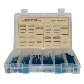 160 Piece Masonry Screw Assortment 3/16" to 1/4" - Phillips Flat Head - Blue