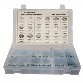 275 Piece Sheet Metal Screw Assortment - #6 to #14 - Phillips Flat Head - Steel - Zinc Plated