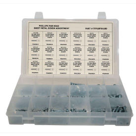 275 Piece Sheet Metal Screw Assortment - #6 to 1/4" - Phillips Pan Head - Steel - Zinc