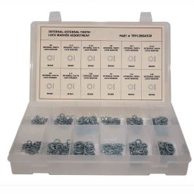 520 Piece Internal/External Tooth Lock Washer Assortment - #6 to 3/8" - Steel - Zinc
