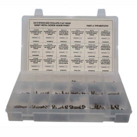 244 Piece Sheet Metal Screw Assortment - #6 to #14 - Phillips Flat Head - 304 SS