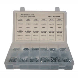 340 Piece Wood Screw Assortment - #4 to #10 - Phillips Round Head - Steel - Zinc