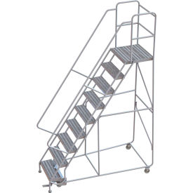 9 Step Aluminum Rolling Ladder, 24"W Ribbed Tread, 21"D Top Step, 32" Handrails - WLAR109244-D4