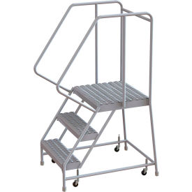 3 Step Aluminum Rolling Ladder, 16"W Grip Tread, 21"D Top Step, 32" Handrails