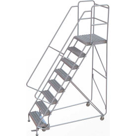 8 Step Aluminum Rolling Ladder, 24"W Grip Tread, 21"D Top Step, 32" Handrails