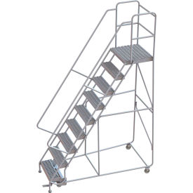 9 Step Aluminum Rolling Ladder, 24"W Grip Tread, 21"D Top Step, 32" Handrails