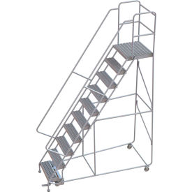 Aluminum Rolling Ladder, 24"W Grip Tread, 21"D Top Step, 32" Handrails
