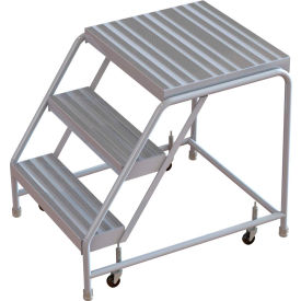 Aluminum Rolling Ladder, 24"W Ribbed Tread, 21"D Top Step, Without Handrails