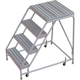 4 Step Aluminum Rolling Ladder, 24"W Ribbed Tread, 21"D Top Step, W/O Handrails