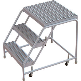 3 Step Aluminum Rolling Ladder, 24"W Grip Tread, 21"D Top Step, Without Handrails - WLAR003245-D4