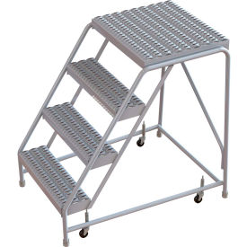 4 Step Aluminum Rolling Ladder, 16"W Grip Tread, 21"D Top Step, W/O Handrails