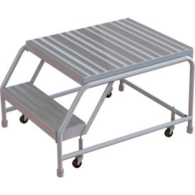 2 Step Aluminum Rolling Ladder, 16"W Ribbed Tread, 28"D Top Step, Without Handrails.
