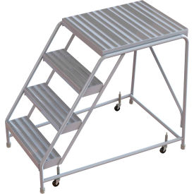 4 Step Aluminum Rolling Ladder, 24"W Ribbed Tread, 28"D Top Step, W/O Handrails