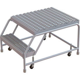 2 Step Aluminum Rolling Ladder, 16"W Grip Tread, 28"D Top Step, W/O Handrails