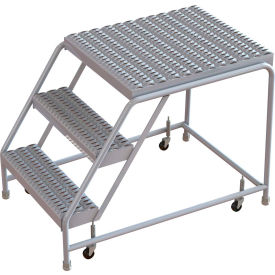 3 Step Aluminum Rolling Ladder, 16"W Grip Tread, 28"D Top Step, W/O Handrails - WLAR003165-D5