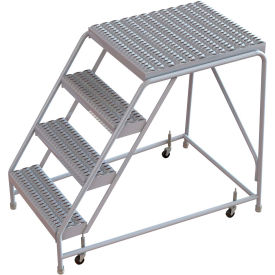 4 Step Aluminum Rolling Ladder, 24"W Grip Tread, 28"D Top Step, W/O Handrails